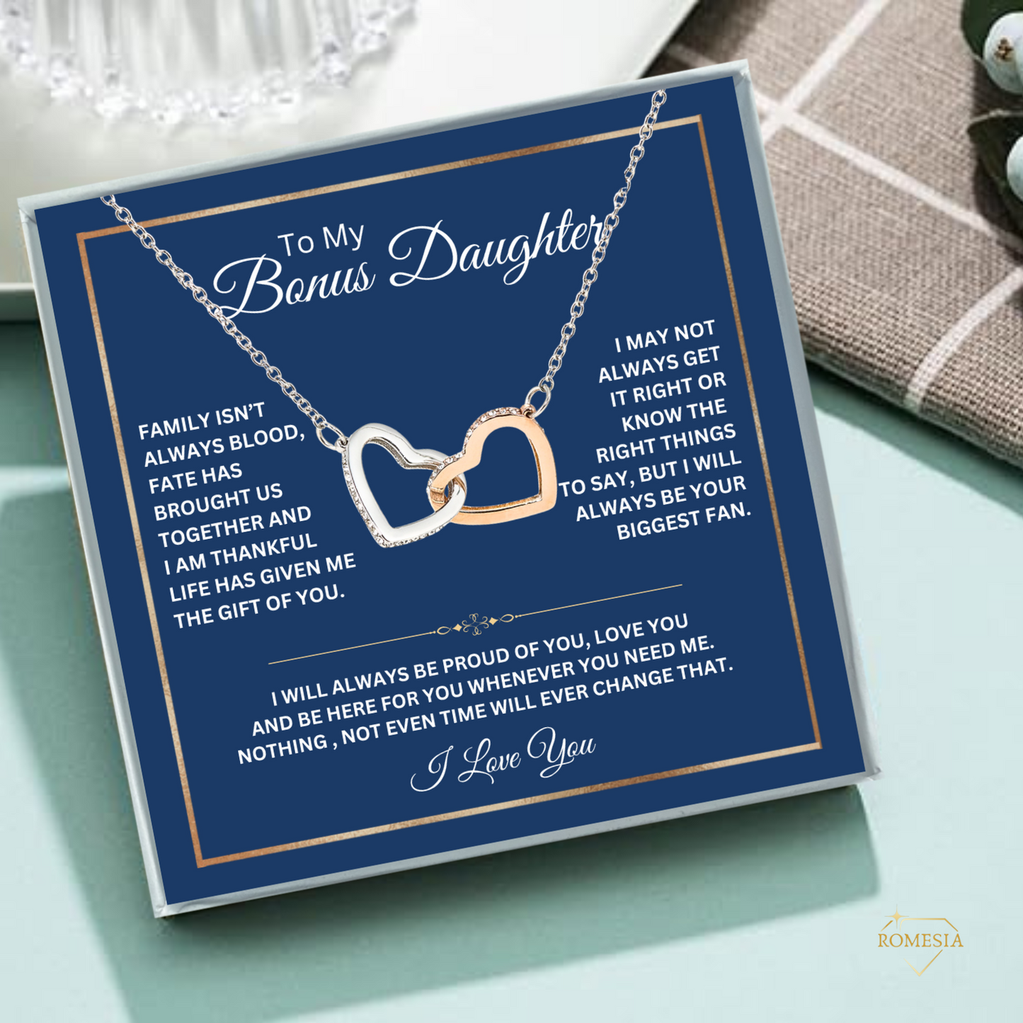To My Bonus Daughter-Family Love- Interlocking Hearts Pendent
