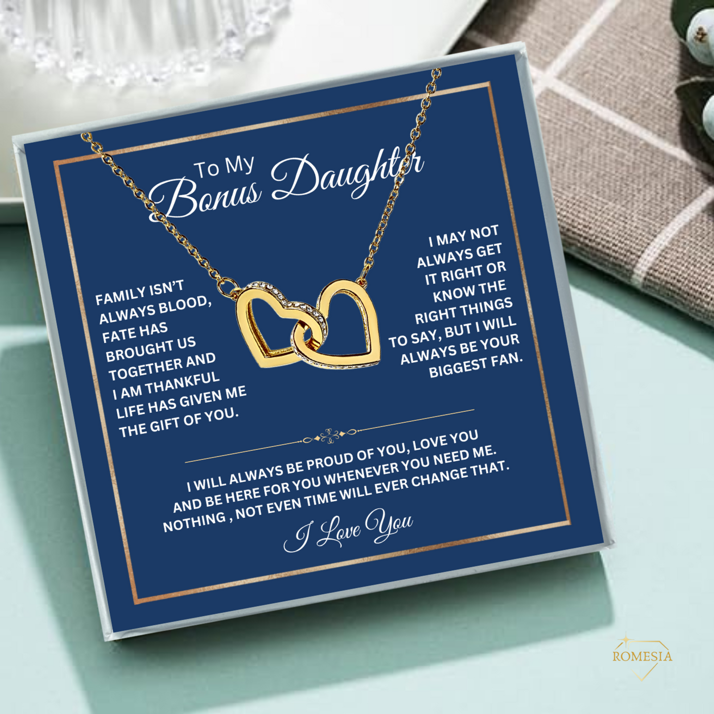 To My Bonus Daughter-Family Love- Interlocking Hearts Pendent