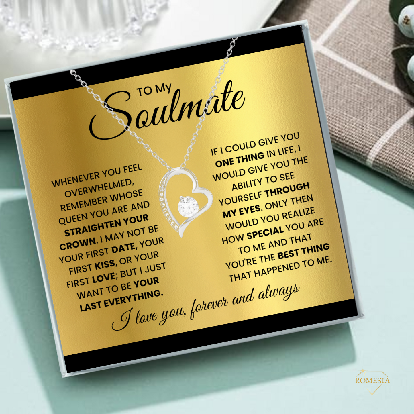 To My Soulmate-Queen- Forever Love Necklace w/Earrings