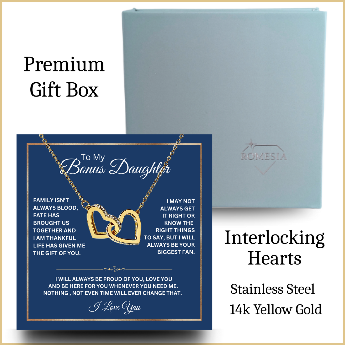 To My Bonus Daughter-Family Love- Interlocking Hearts Pendent