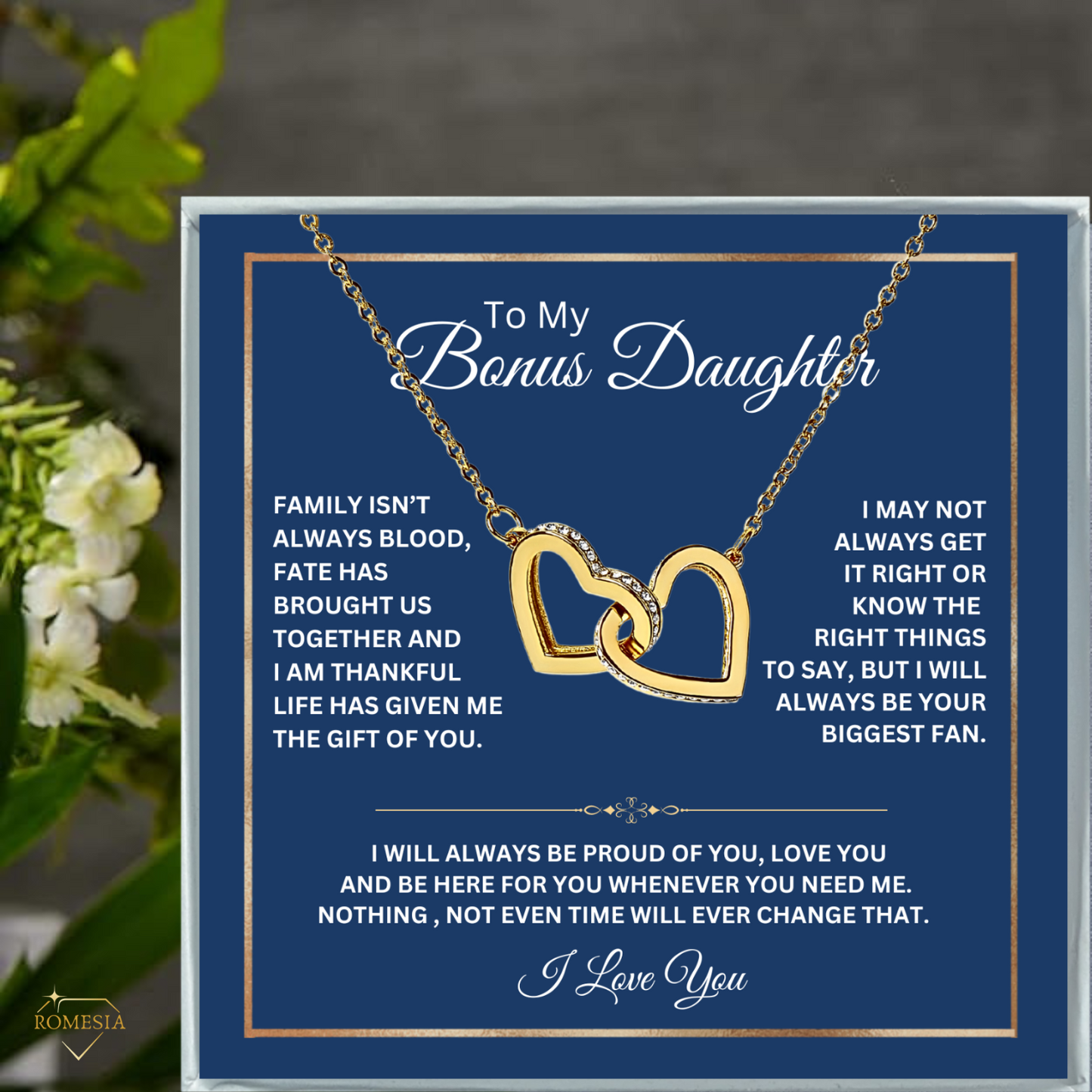 To My Bonus Daughter-Family Love- Interlocking Hearts Pendent