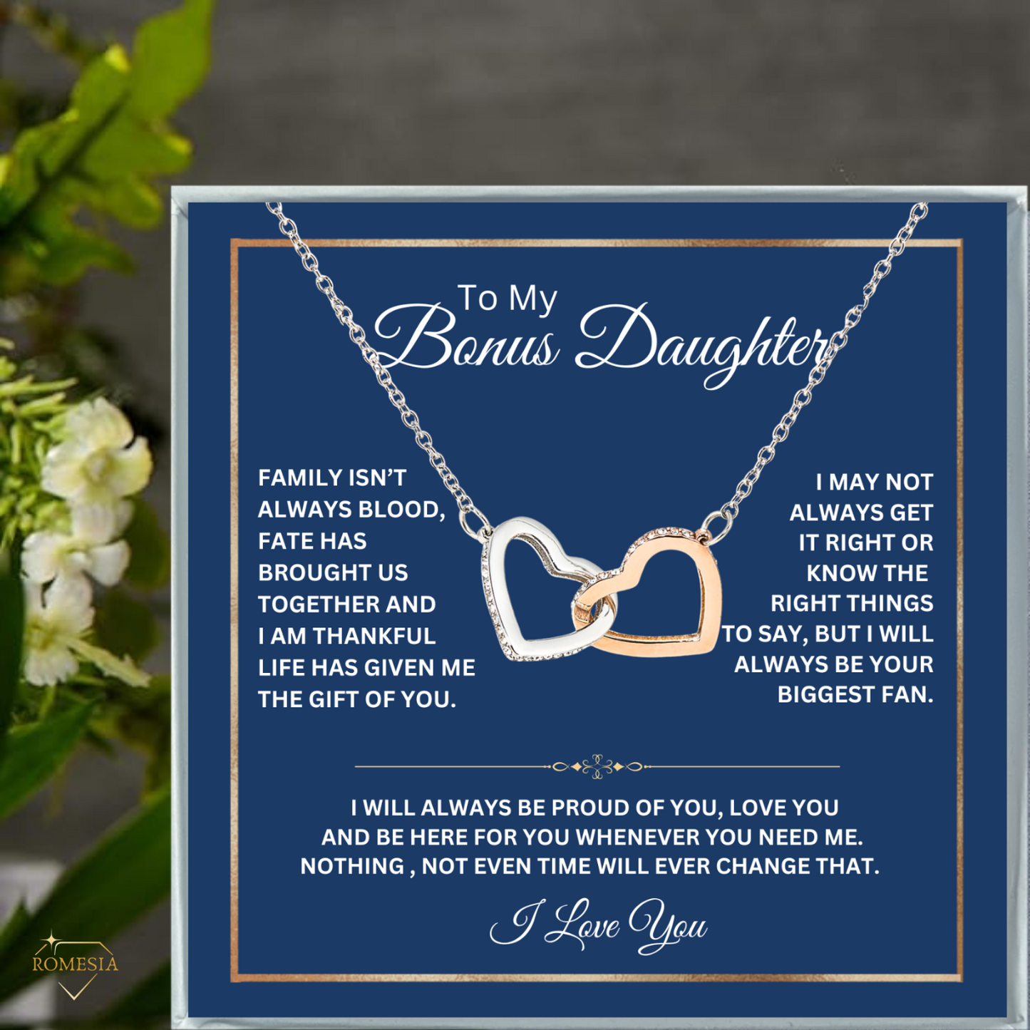 To My Bonus Daughter-Family Love- Interlocking Hearts Pendent