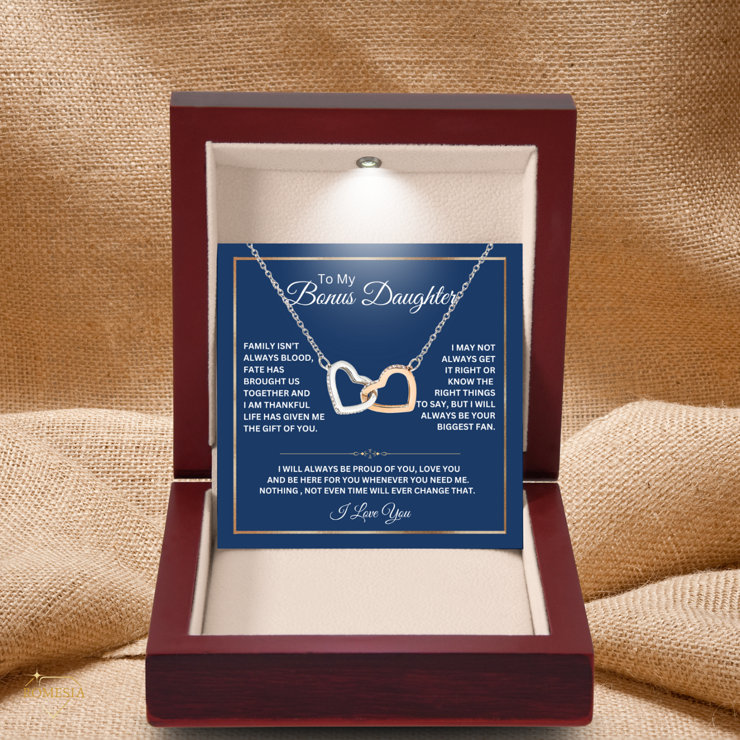 To My Bonus Daughter-Family Love- Interlocking Hearts Pendent