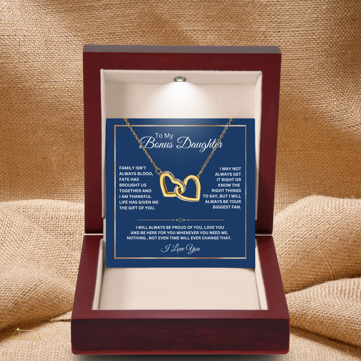 To My Bonus Daughter-Family Love- Interlocking Hearts Pendent