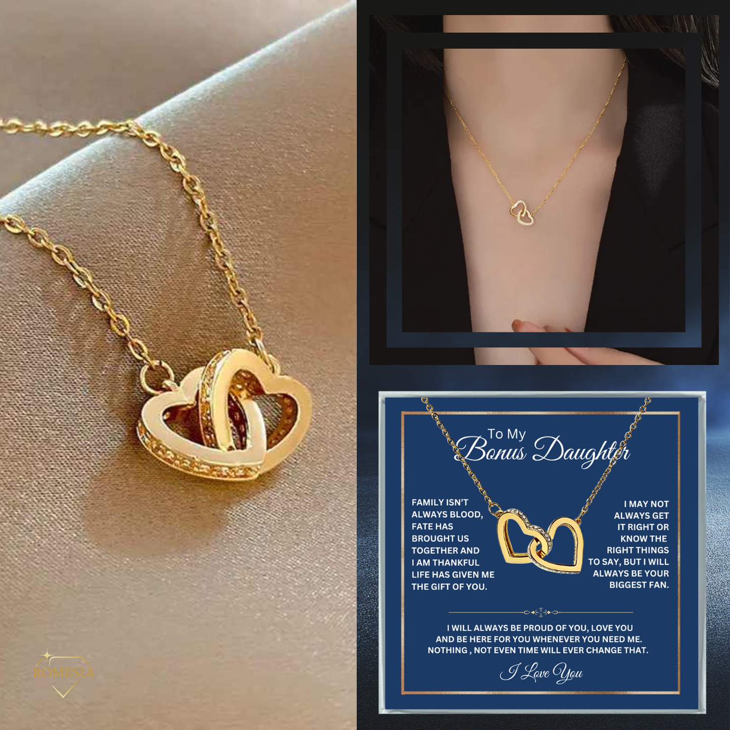To My Bonus Daughter-Family Love- Interlocking Hearts Pendent