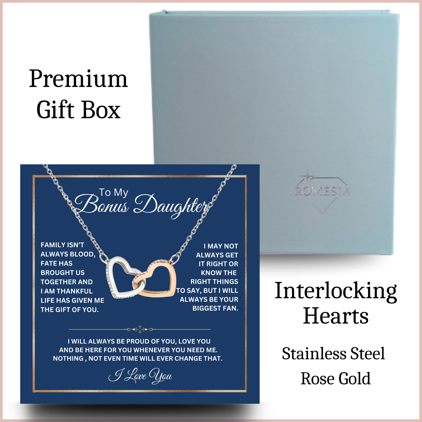 To My Bonus Daughter-Family Love- Interlocking Hearts Pendent