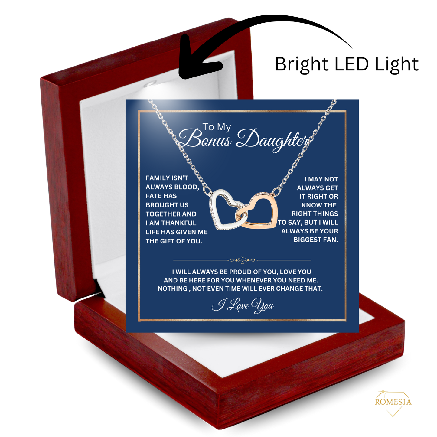 To My Bonus Daughter-Family Love- Interlocking Hearts Pendent