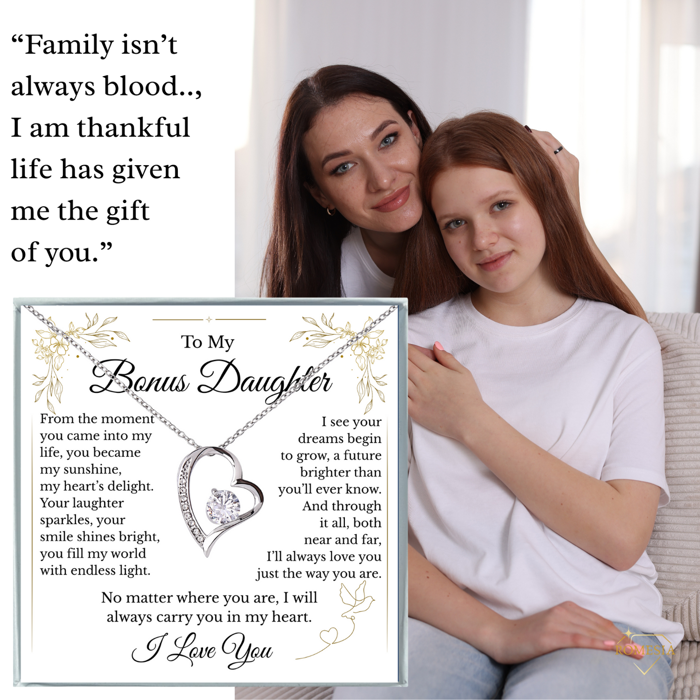 To My Bonus Daughter- Endless Light-Forever Love Heart Pendent