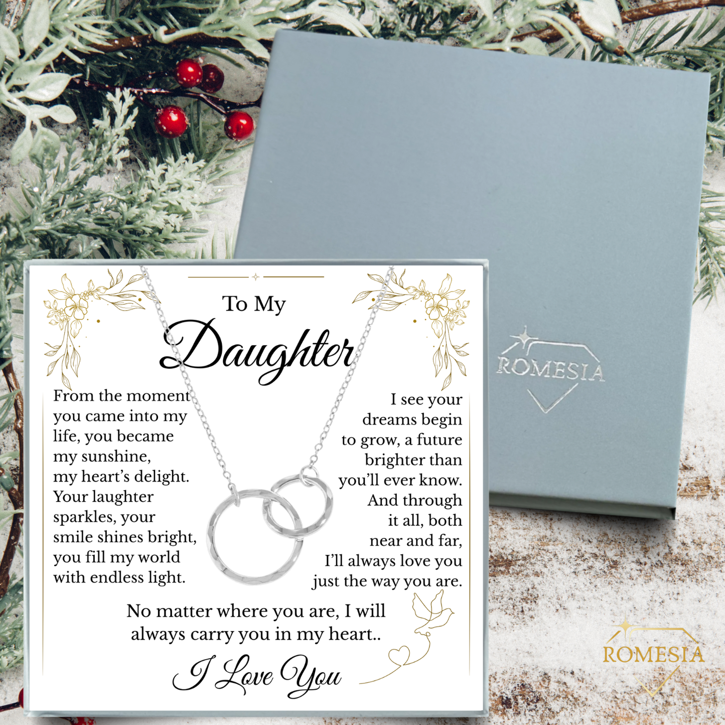 To My Daughter- Endless Light- Sterling Silver Double Ring Pendent