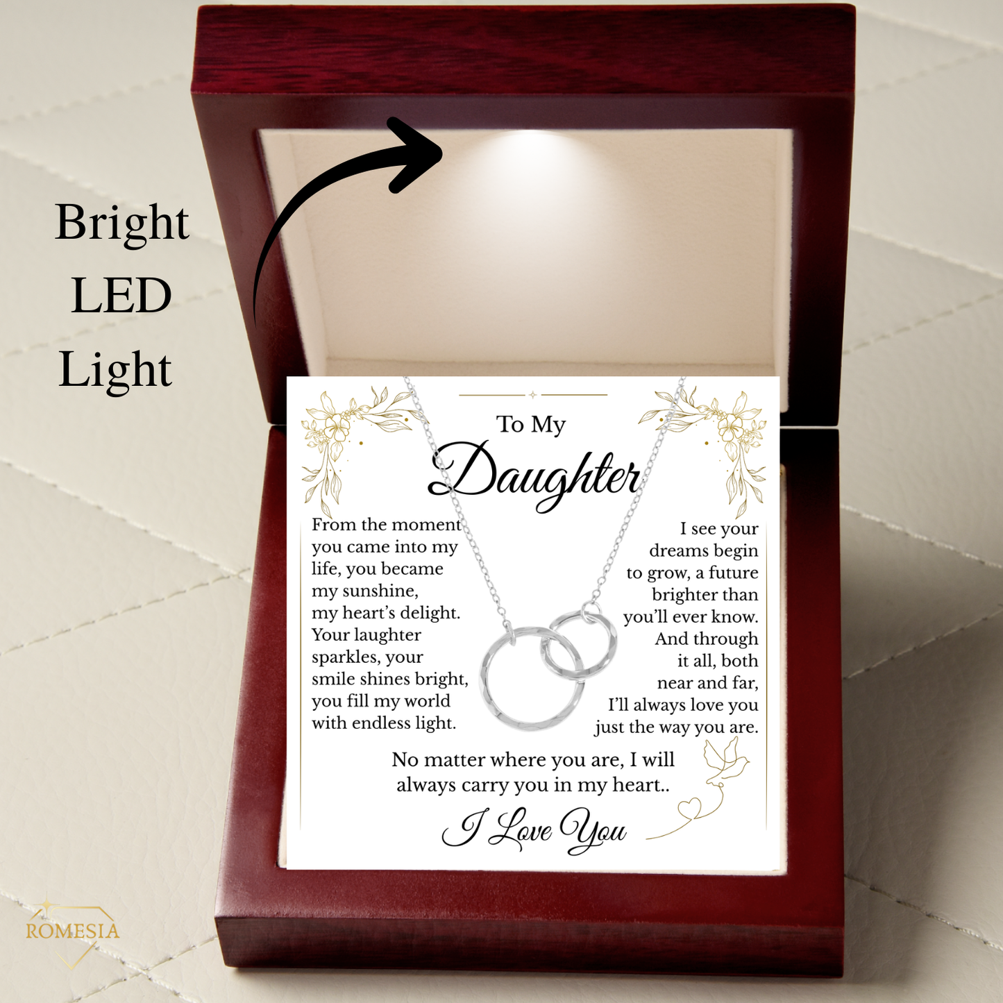 To My Daughter- Endless Light- Sterling Silver Double Ring Pendent