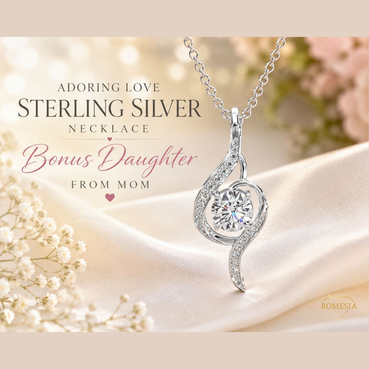 Bonus Daughter Sterling Silver Teardrop Necklace from Mom