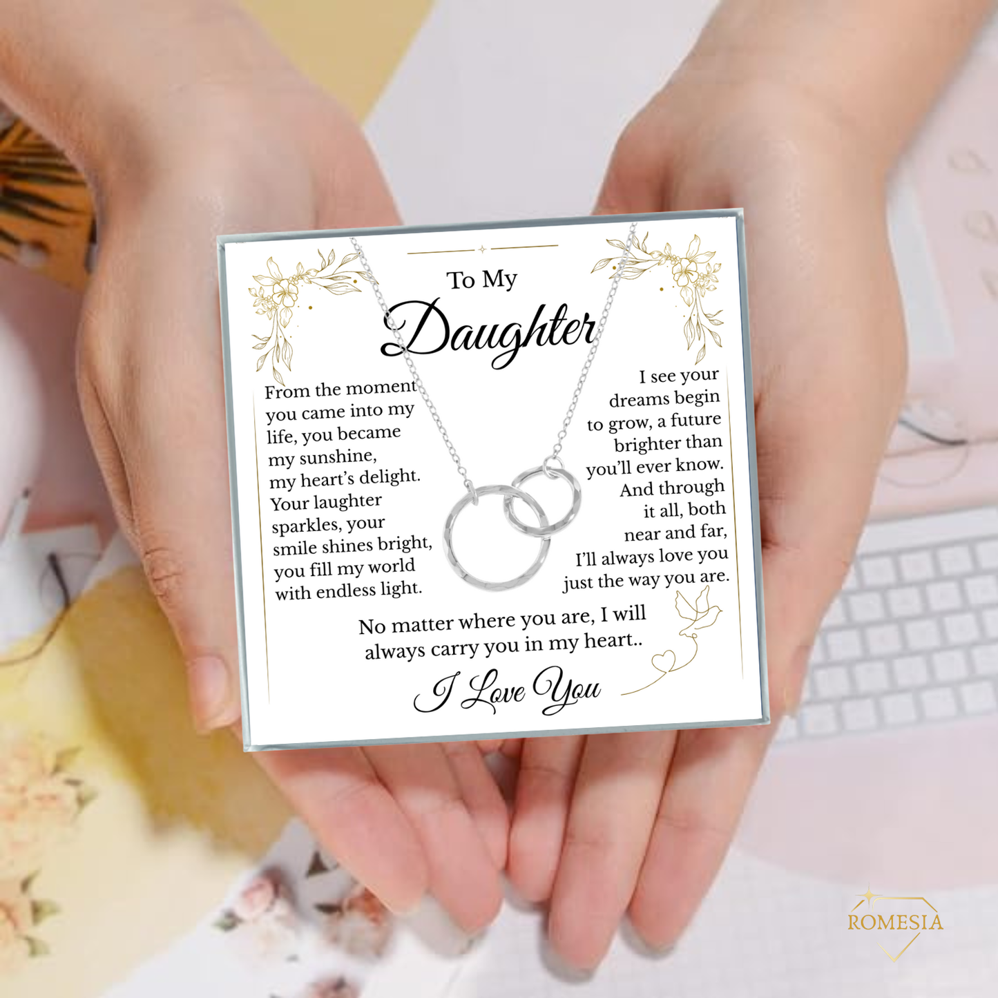 To My Daughter- Endless Light- Sterling Silver Double Ring Pendent