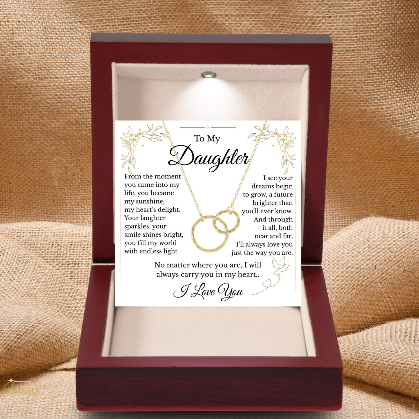 To My Daughter- Endless Light- Sterling Silver Double Ring Pendent