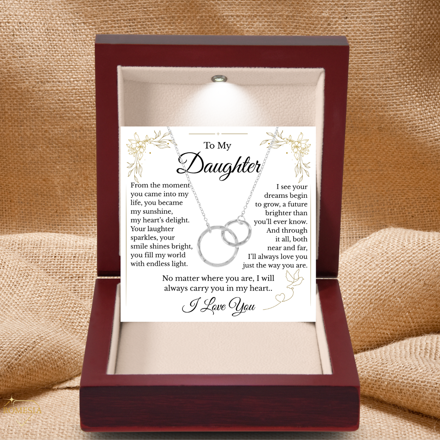 To My Daughter- Endless Light- Sterling Silver Double Ring Pendent