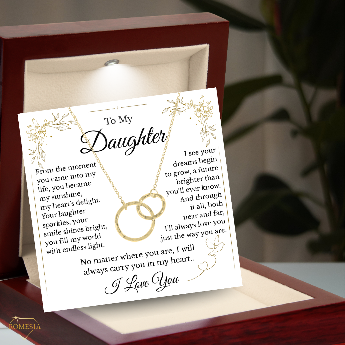 To My Daughter- Endless Light- Sterling Silver Double Ring Pendent