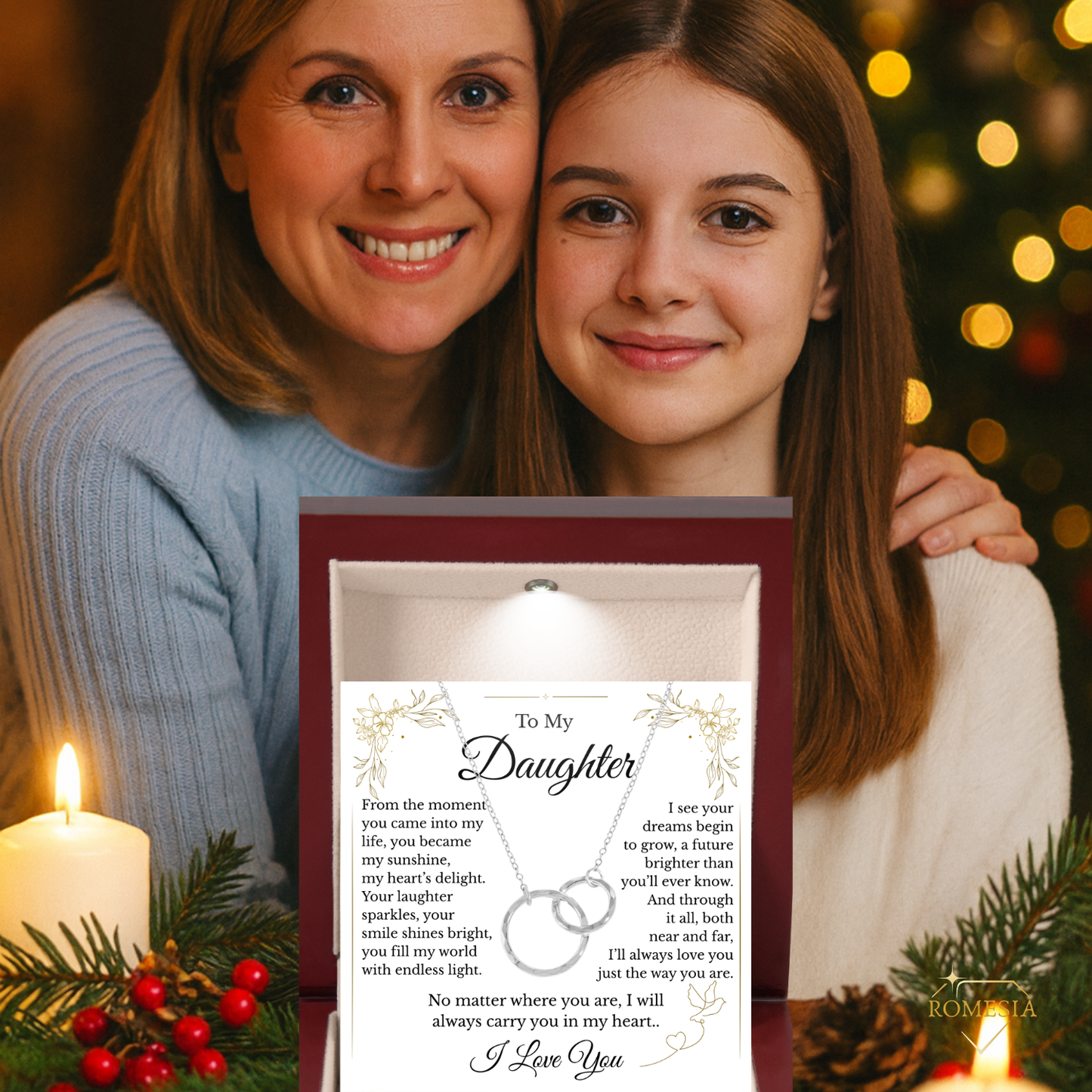 To My Daughter- Endless Light- Sterling Silver Double Ring Pendent