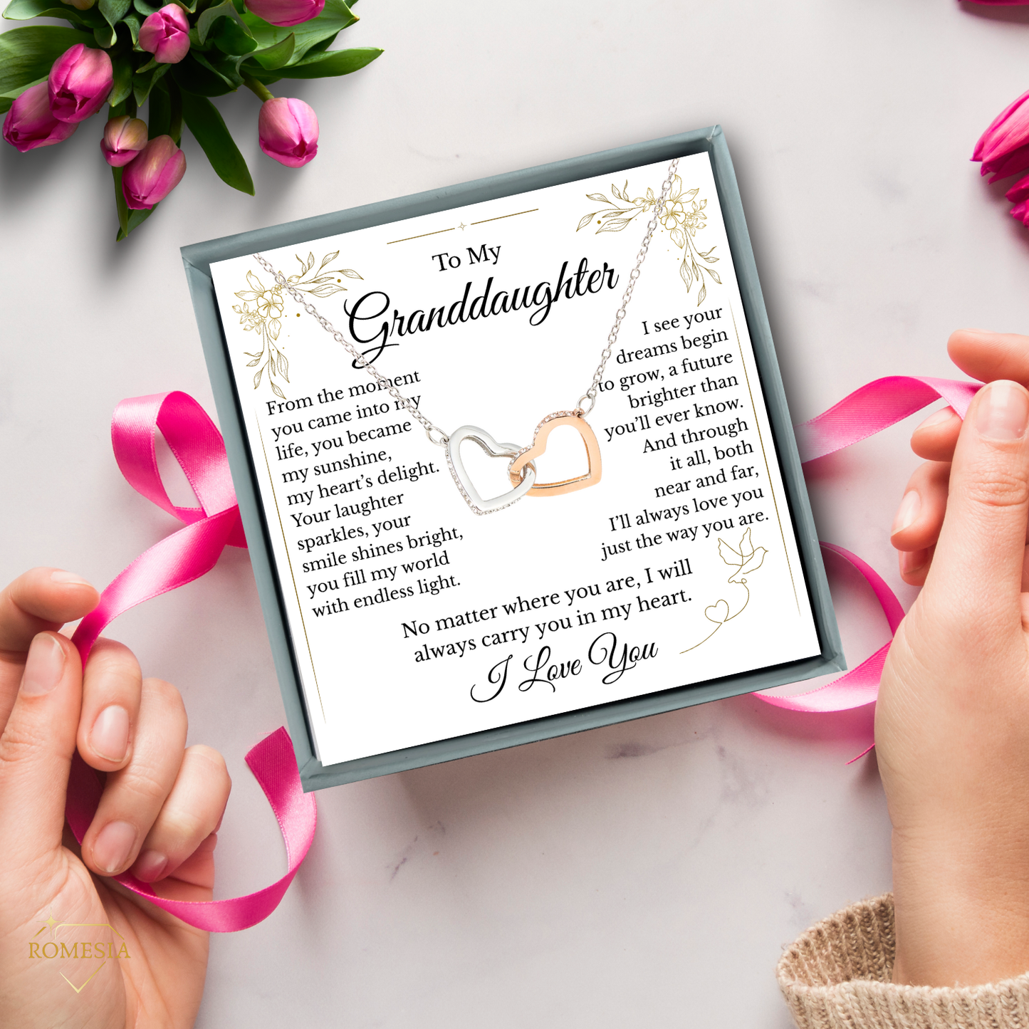 To My Granddaughter- Endless Light-Interlocking Hearts Pendent