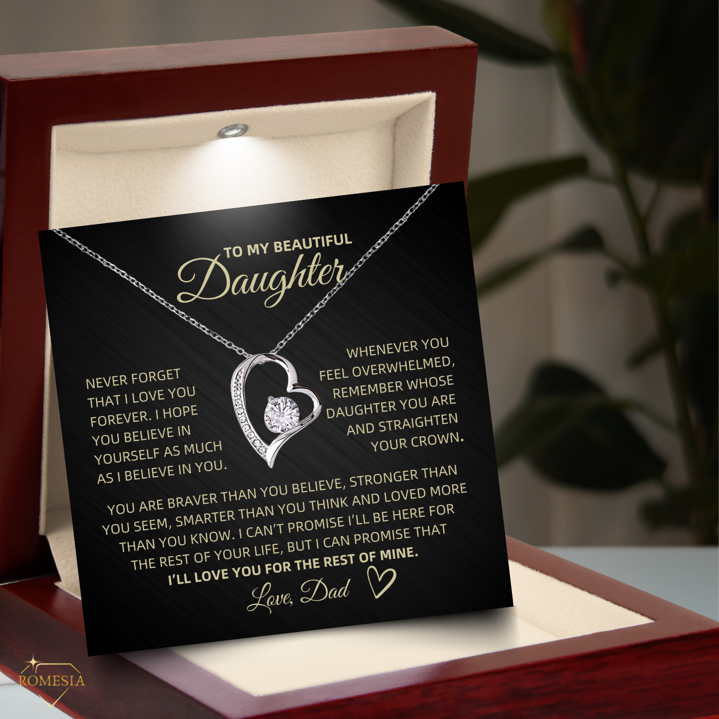 Daughter from Dad Forever Love Heart Pedent-Crown