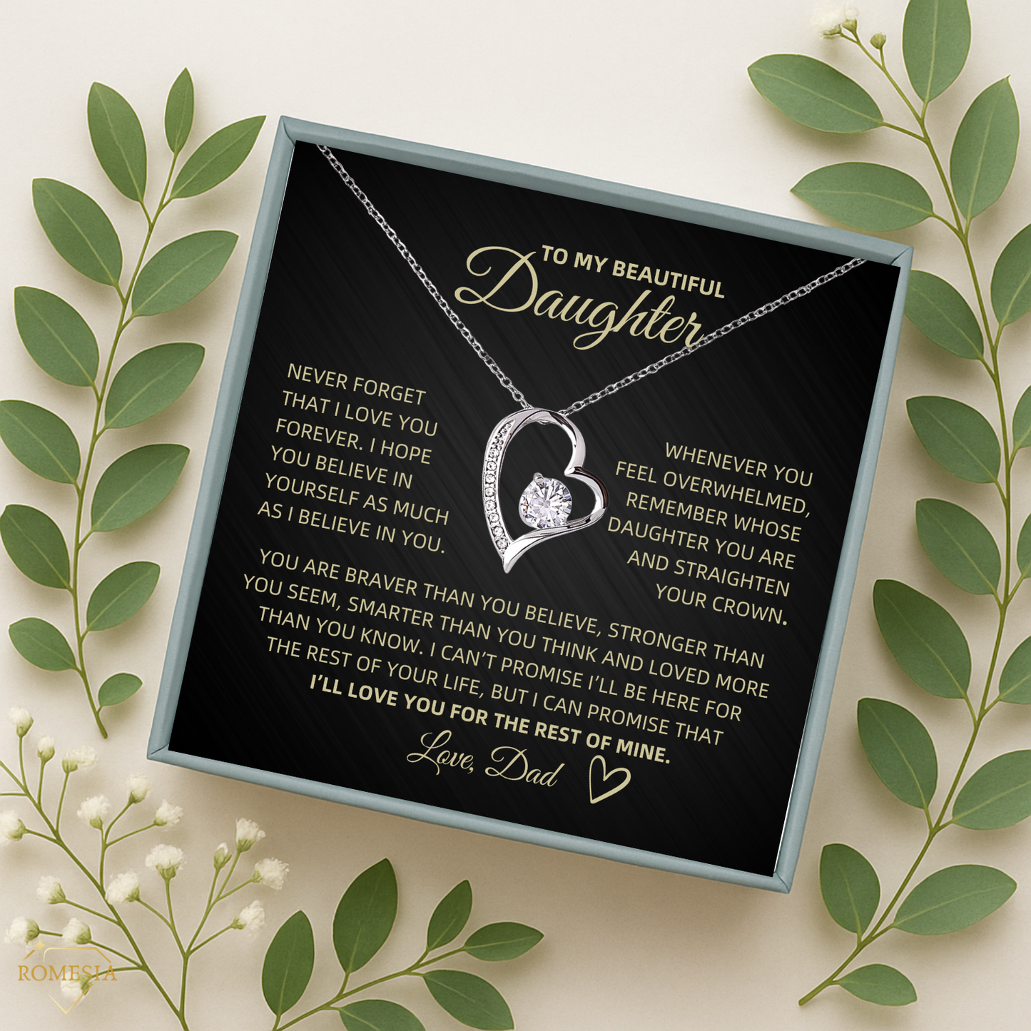 Daughter from Dad Forever Love Heart Pedent-Crown