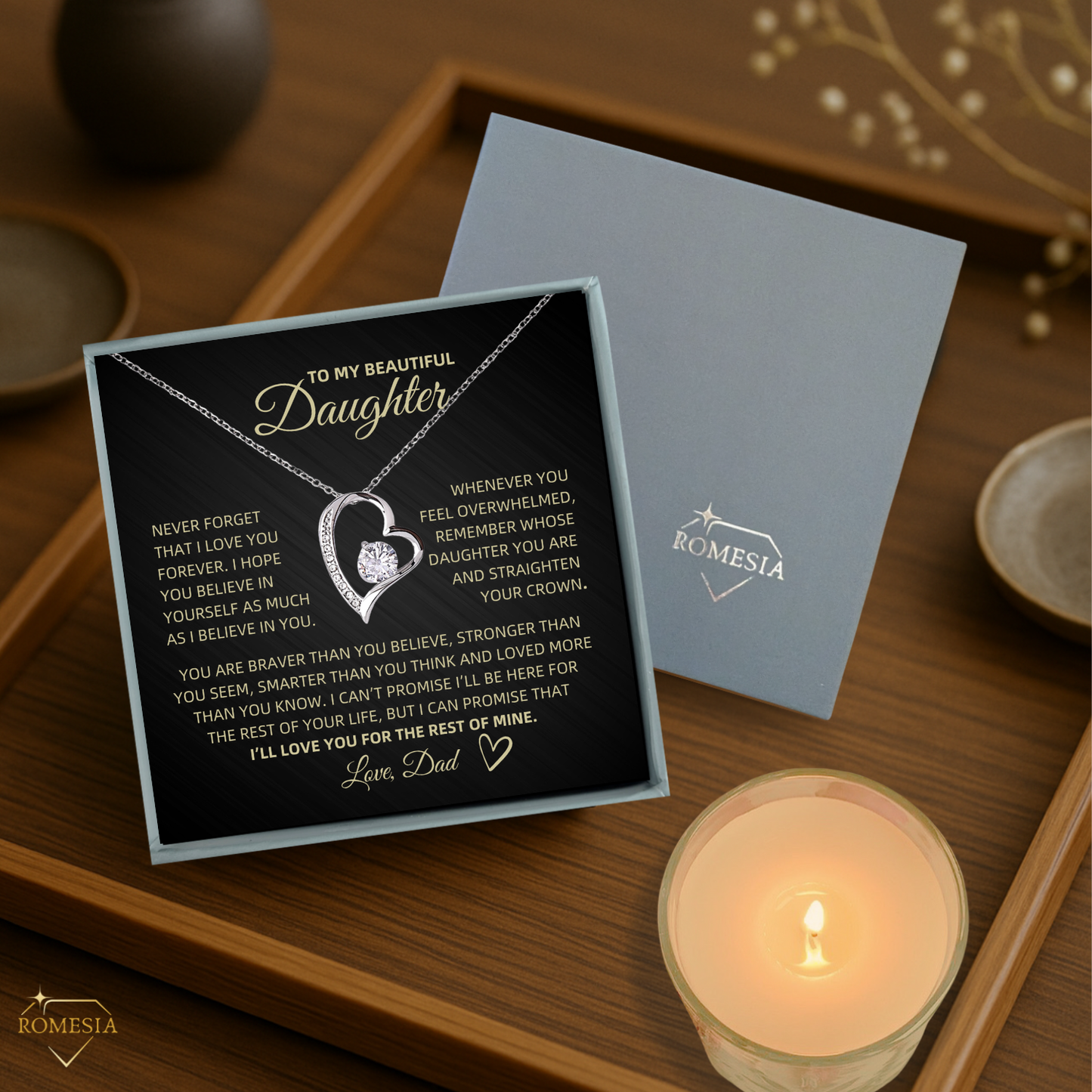 Daughter from Dad Forever Love Heart Pedent-Crown