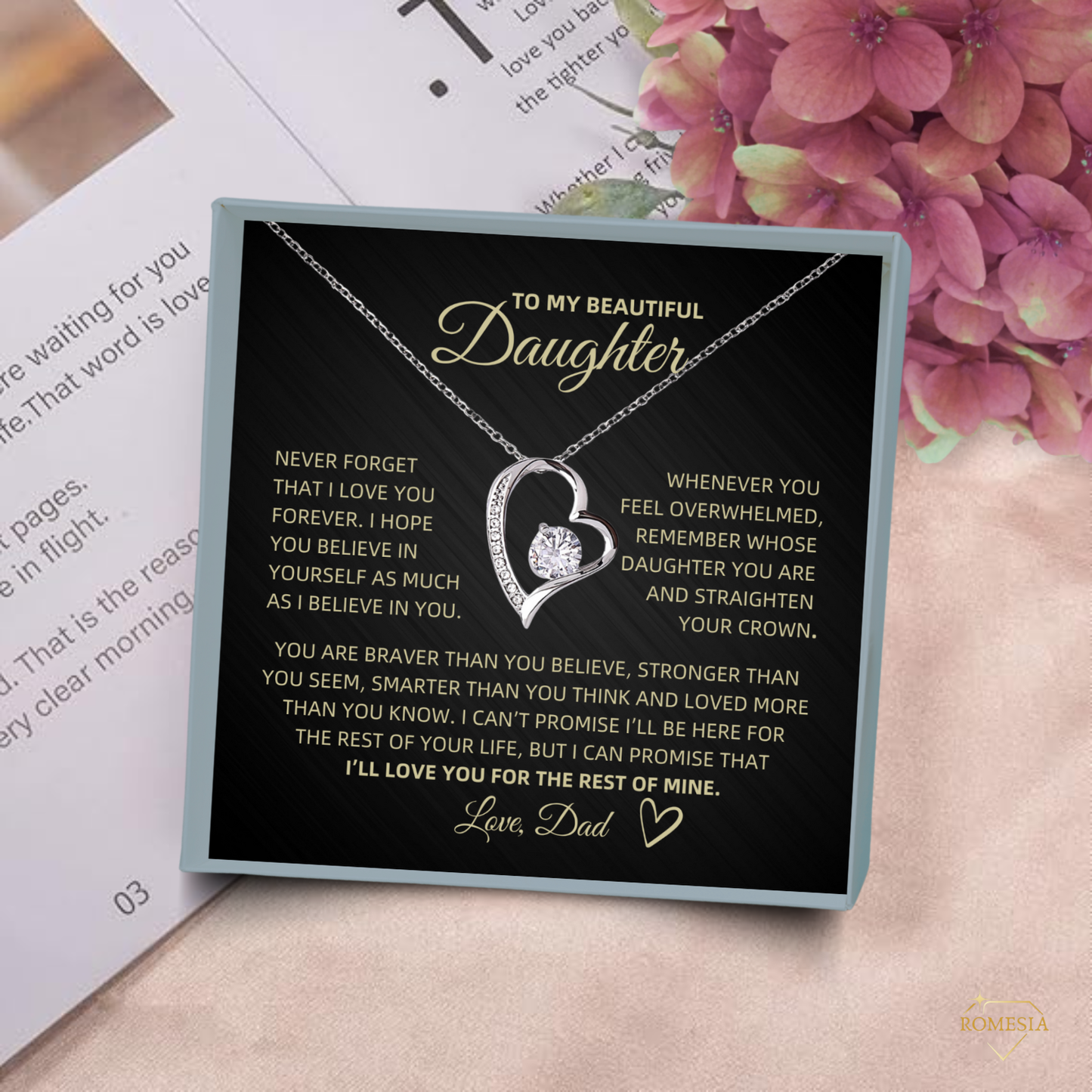 Daughter from Dad Forever Love Heart Pedent-Crown