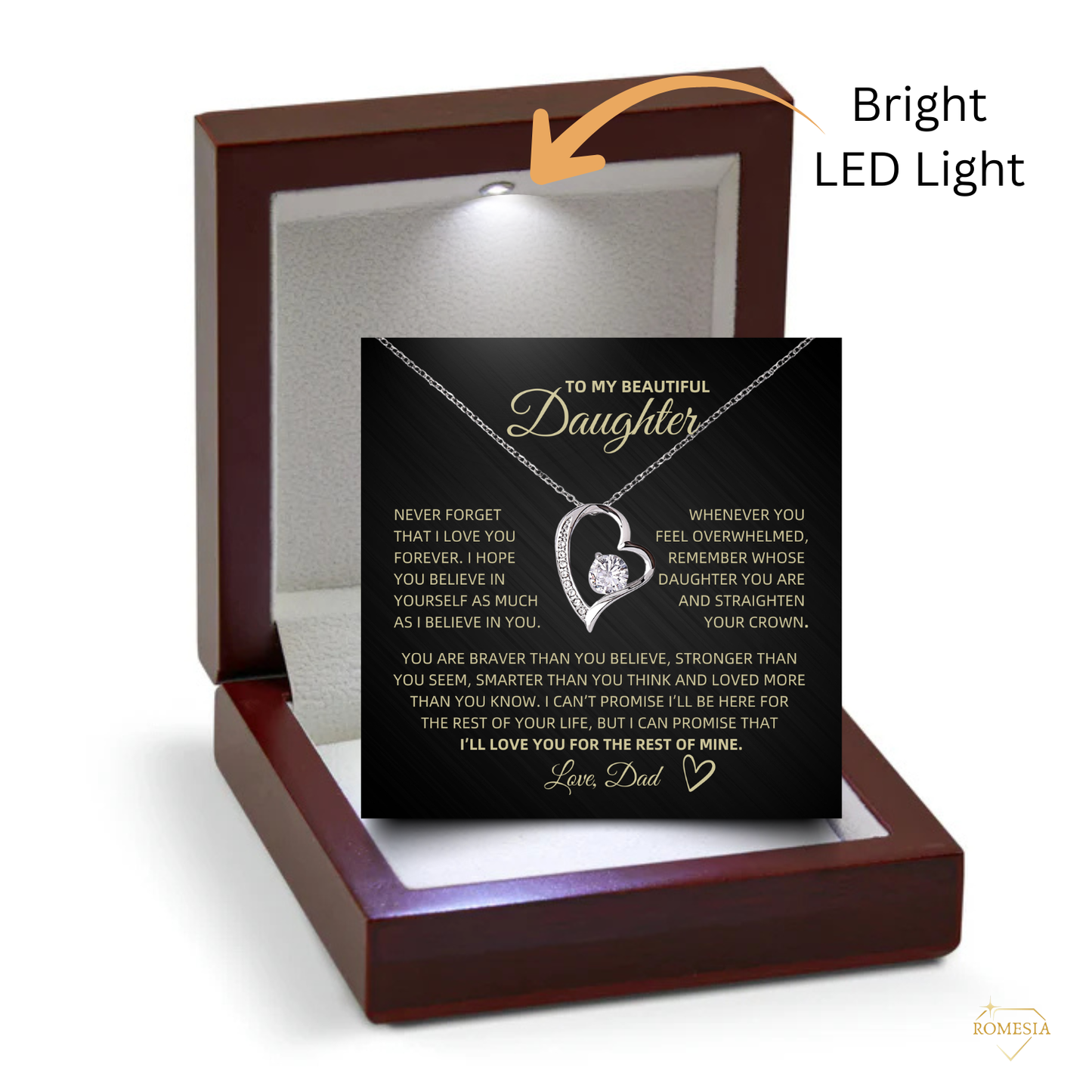 Daughter from Dad Forever Love Heart Pedent-Crown