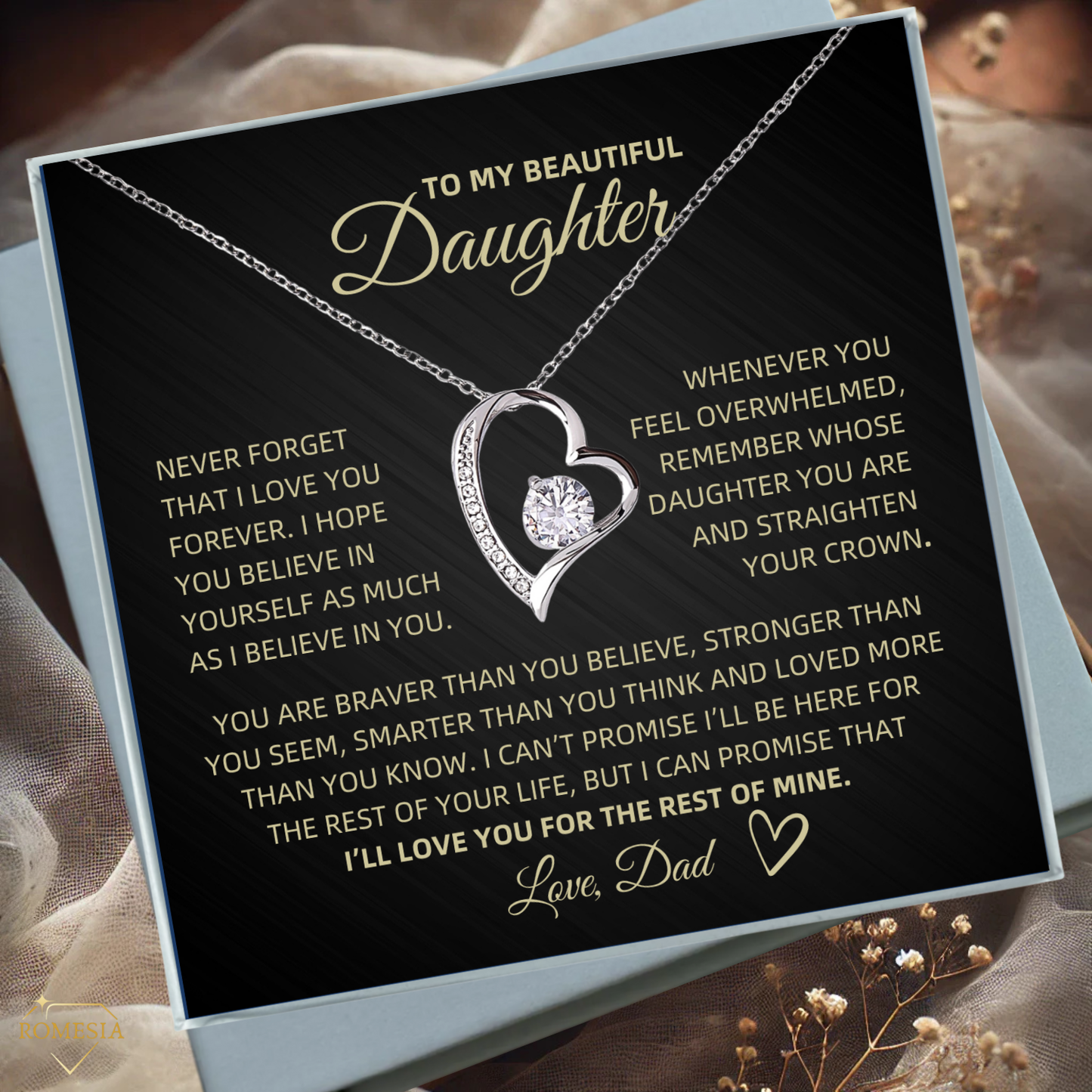 Daughter from Dad Forever Love Heart Pedent-Crown