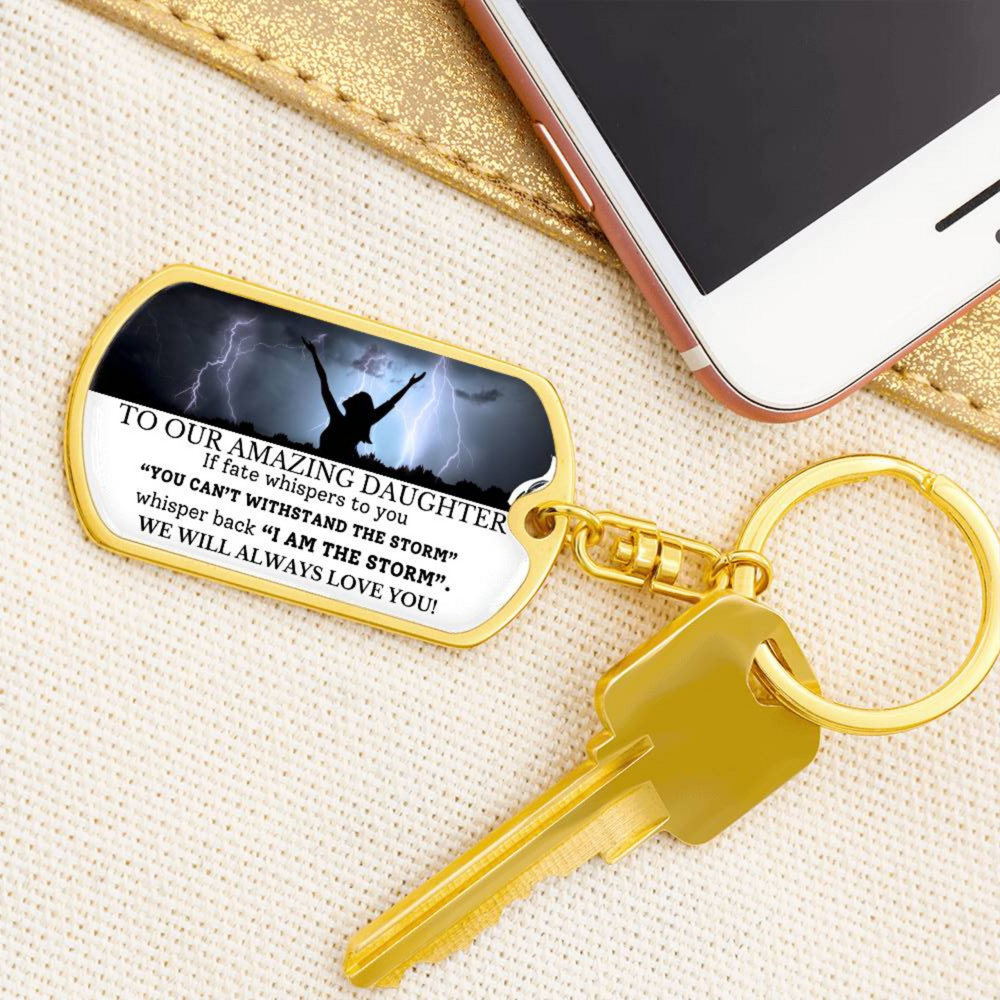 To Our Amazing Daughter- Graphic  Dog Tag  Swivel Keychain