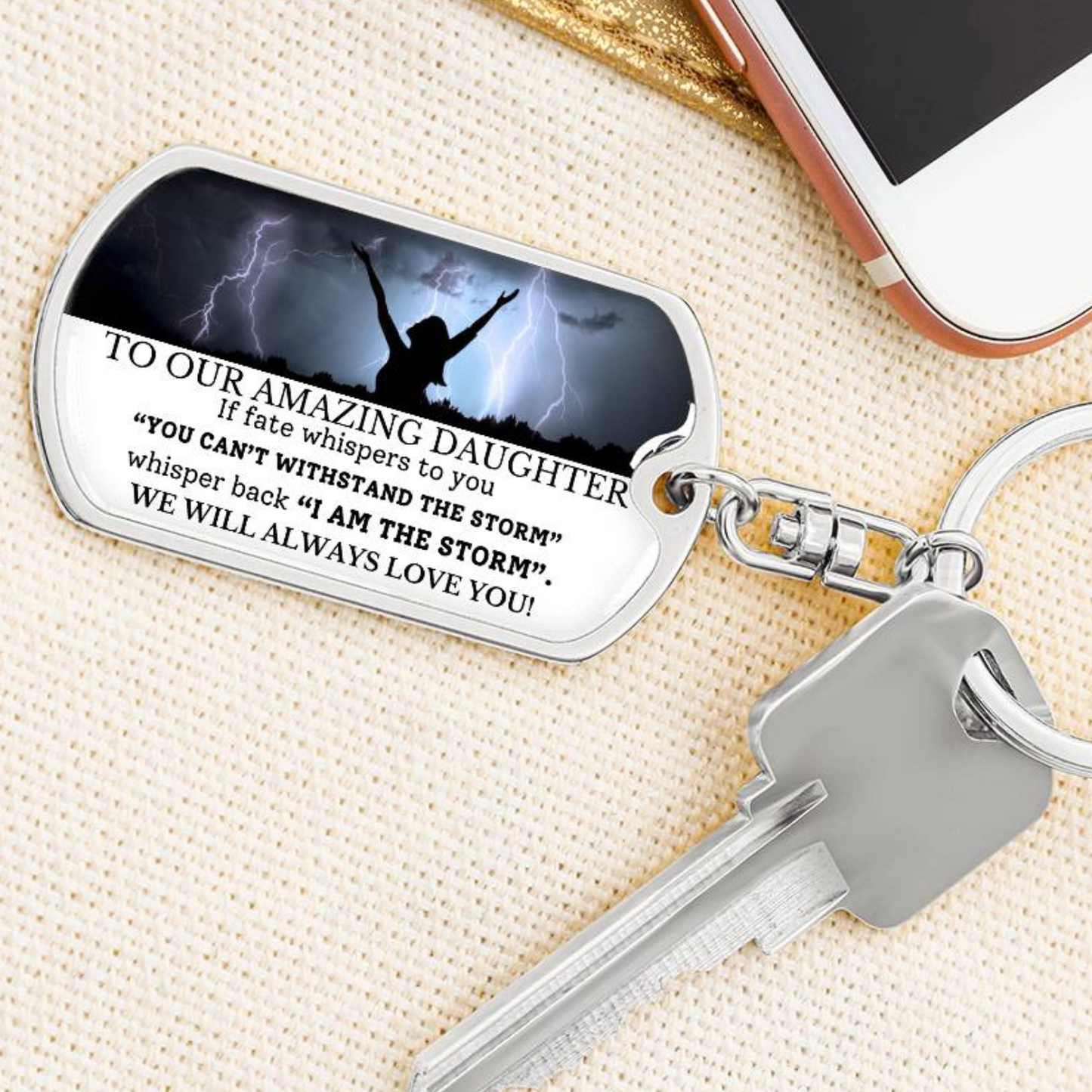 To Our Amazing Daughter- Graphic  Dog Tag  Swivel Keychain