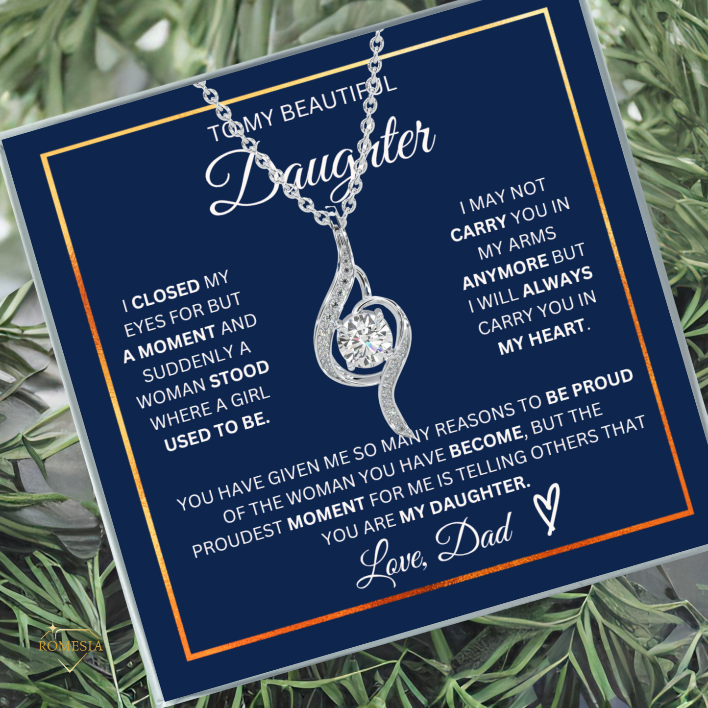 To My Daughter- Proudest Moment From Dad-                        925 Sterling Silver Adoring Love Necklace