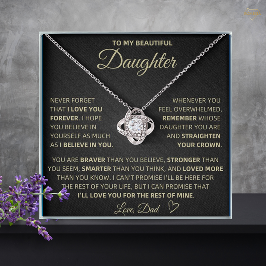 To My Beautiful Daughter- Crown- Love Knot Necklace