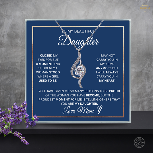 Daughter- Proudest Moment Mom- 925 Sterling Silver Adoring Love Necklace