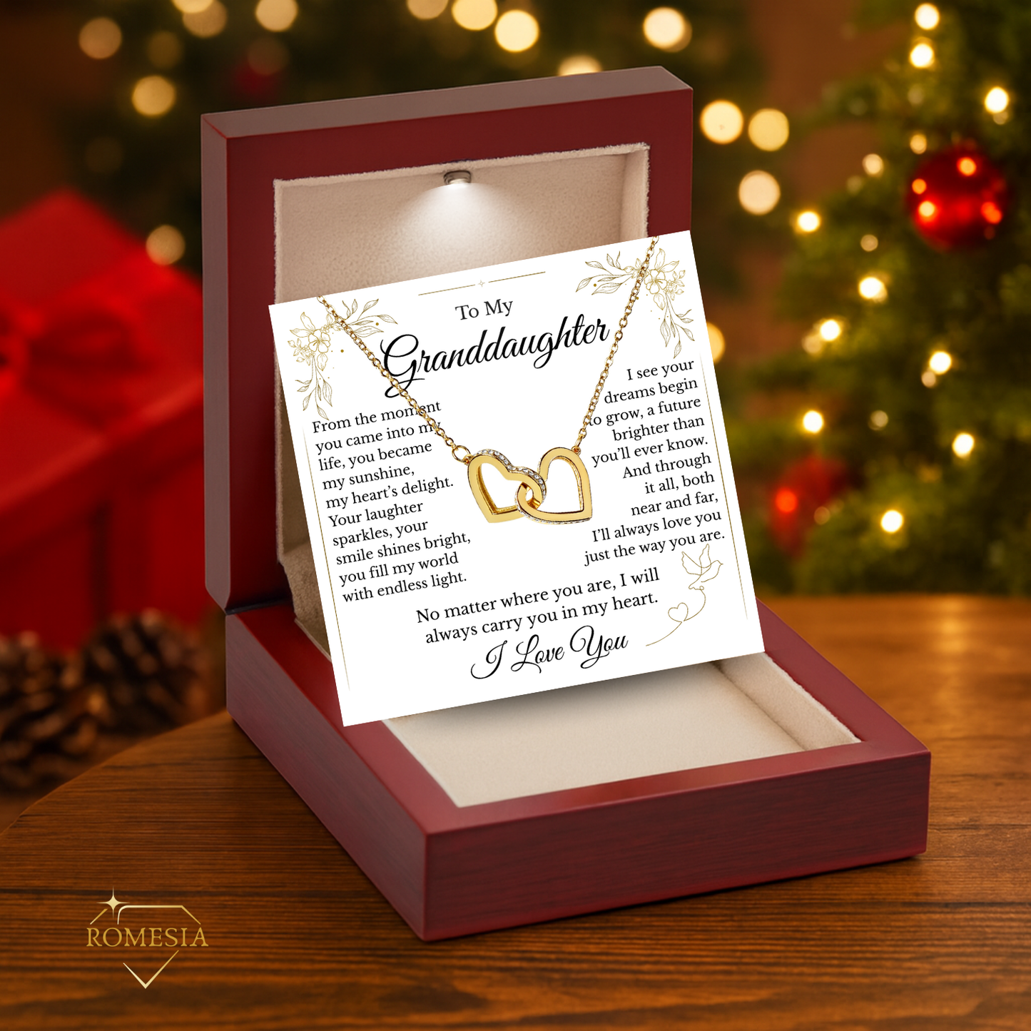 To My Granddaughter- Endless Light-Interlocking Hearts Pendent