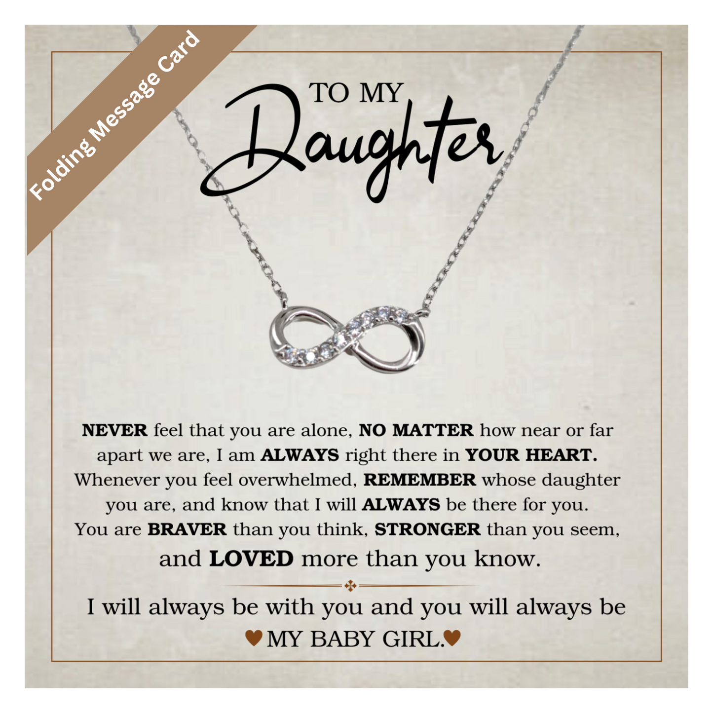 To My Daughter- Loved More- .925 Sterling Silver Endless Love Infinity Necklace