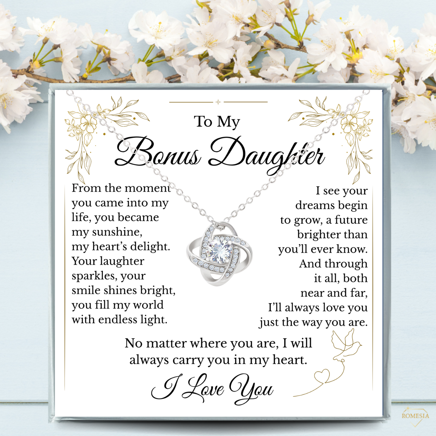 To My Bonus Daughter- Endless Light- Love Knot Necklace