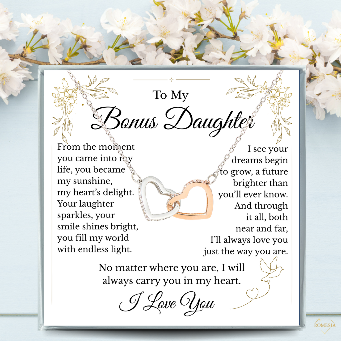 To My Bonus Daughter- Endless Light- Interlocking Hearts Pendent