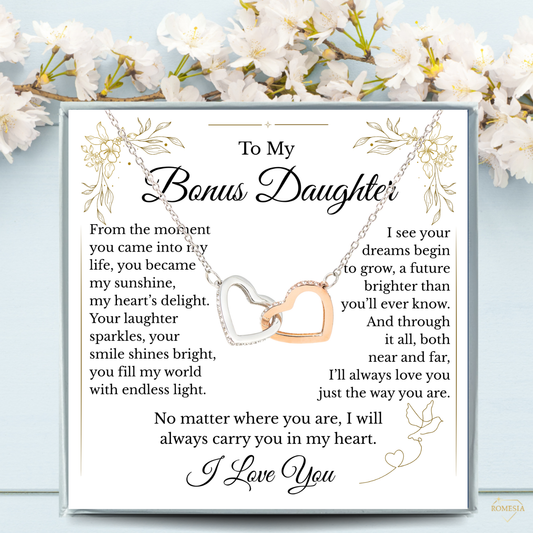 To My Bonus Daughter- Endless Light- Interlocking Hearts Pendent