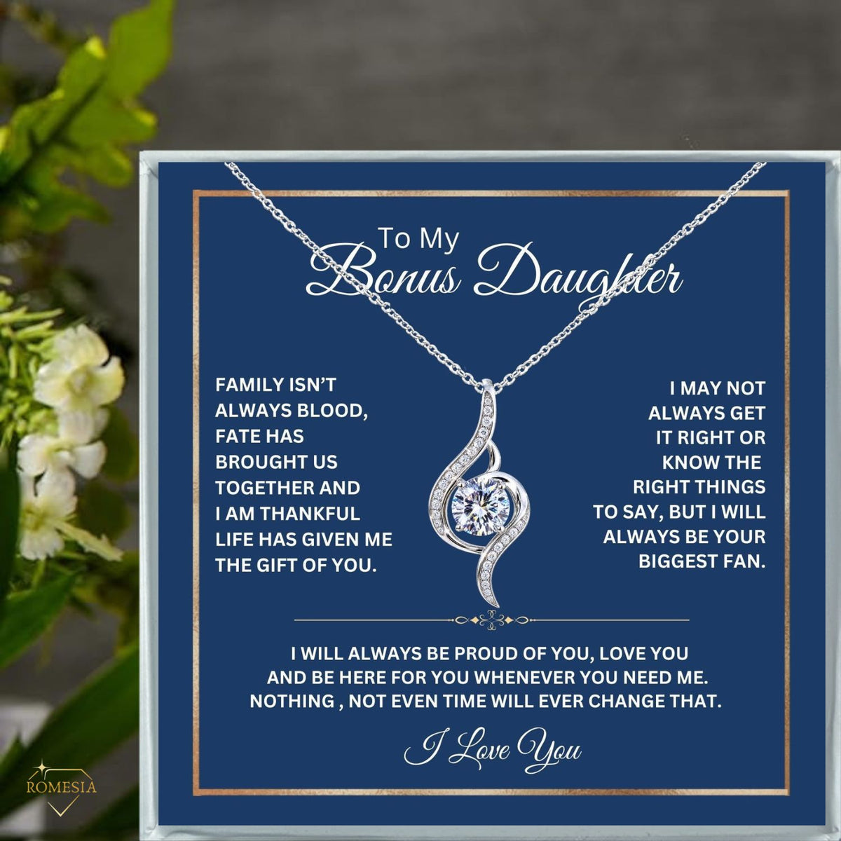 Bonus Daughter Sterling Silver Teardrop Necklace from Mom