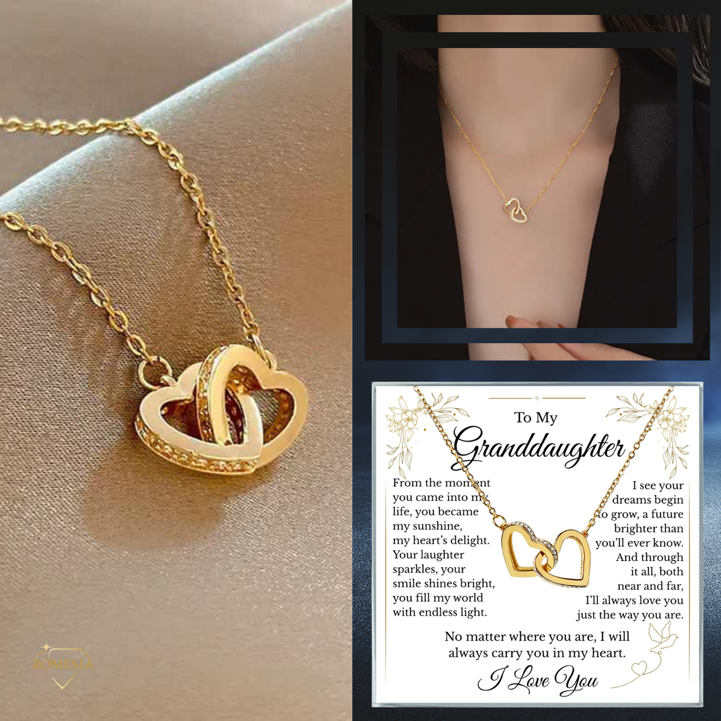 To My Granddaughter- Endless Light-Interlocking Hearts Pendent