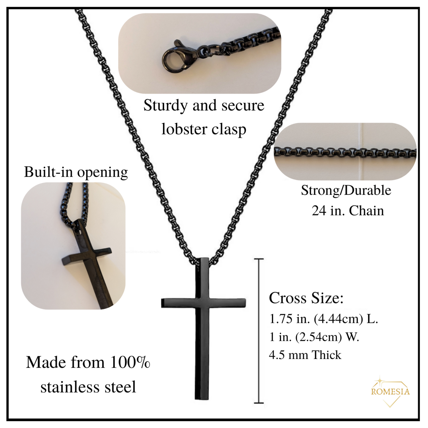 To My Grandson-Believe- Stainless Steel 24"in. cross necklace