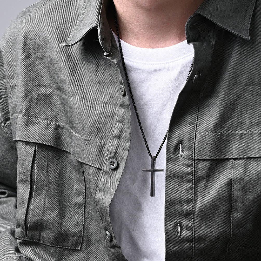 To My Son- Believe- Stainless Steel Cross Necklace Silver/Black