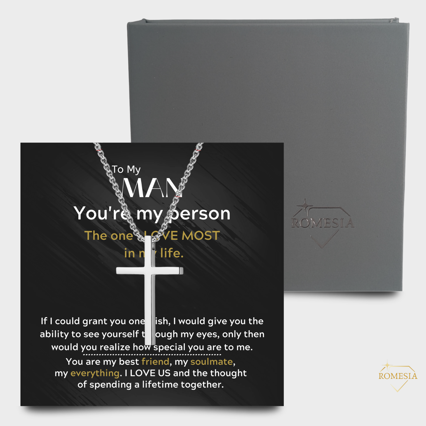 To My Man-You're My Person- Stainless Steel Cross Pendent