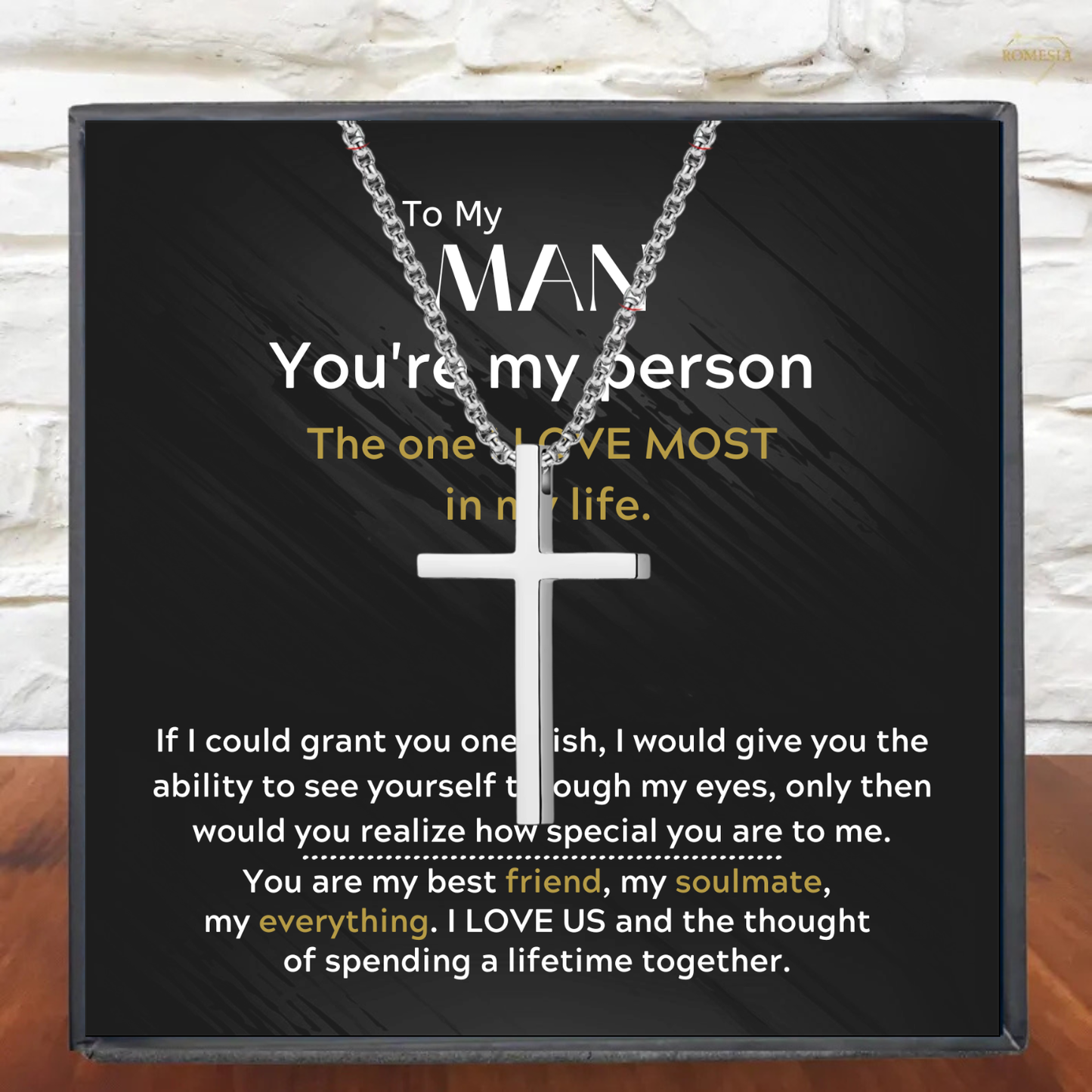 To My Man-You're My Person- Stainless Steel Cross Pendent