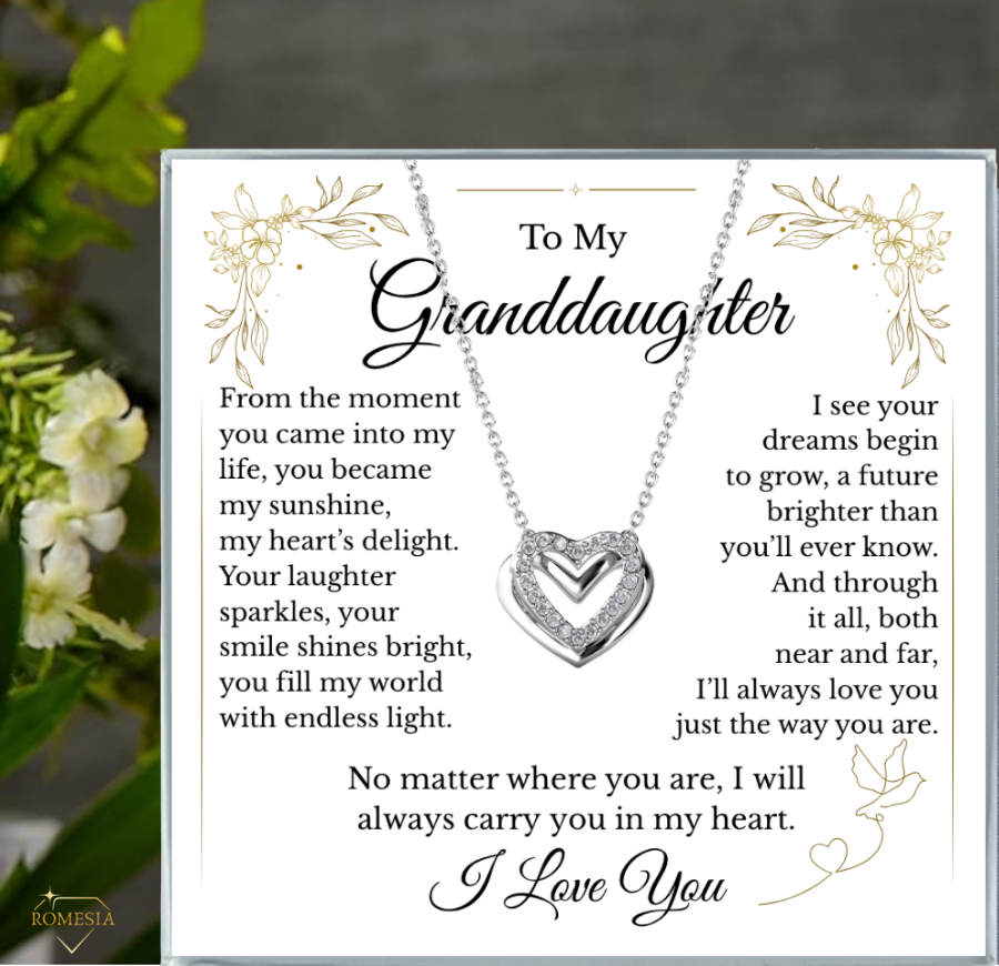 To My Granddaughter-Endless Light Double Heart pendent with Austrian Cystals