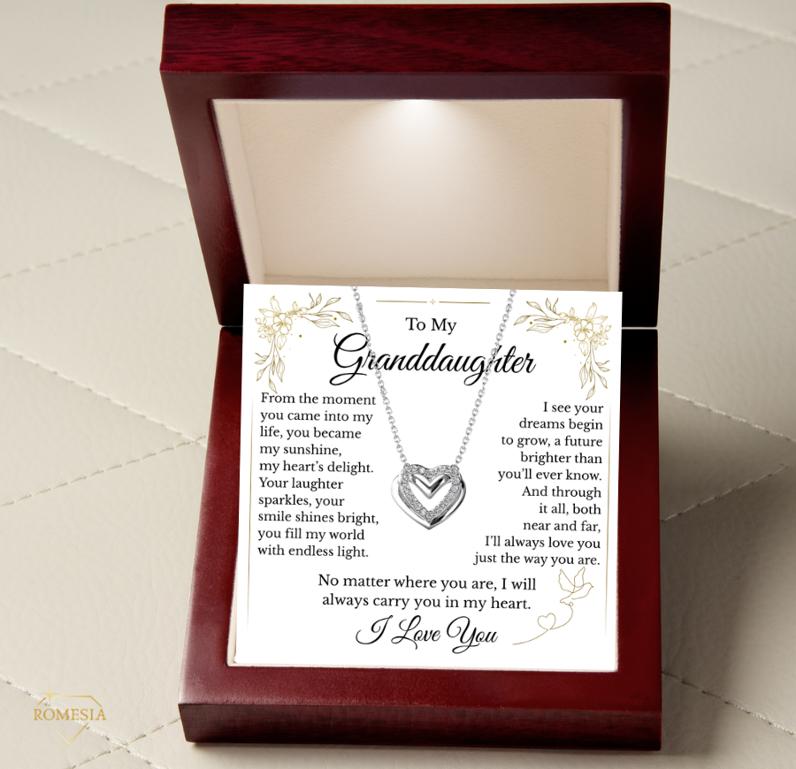To My Granddaughter-Endless Light Double Heart pendent with Austrian Cystals