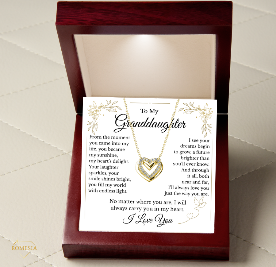 To My Granddaughter-Endless Light Double Heart pendent with Austrian Cystals