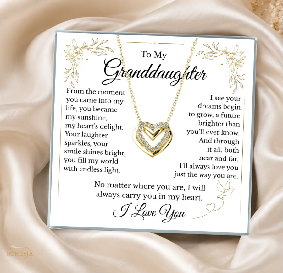 To My Granddaughter-Endless Light Double Heart pendent with Austrian Cystals