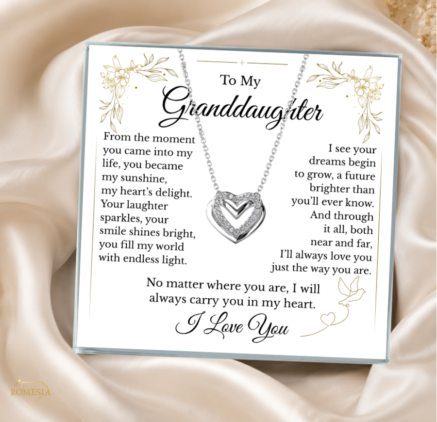 To My Granddaughter-Endless Light Double Heart pendent with Austrian Cystals