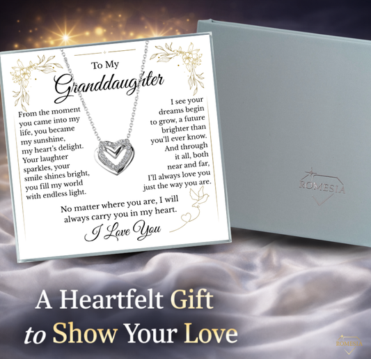 To My Granddaughter-Endless Light Double Heart pendent with Austrian Cystals