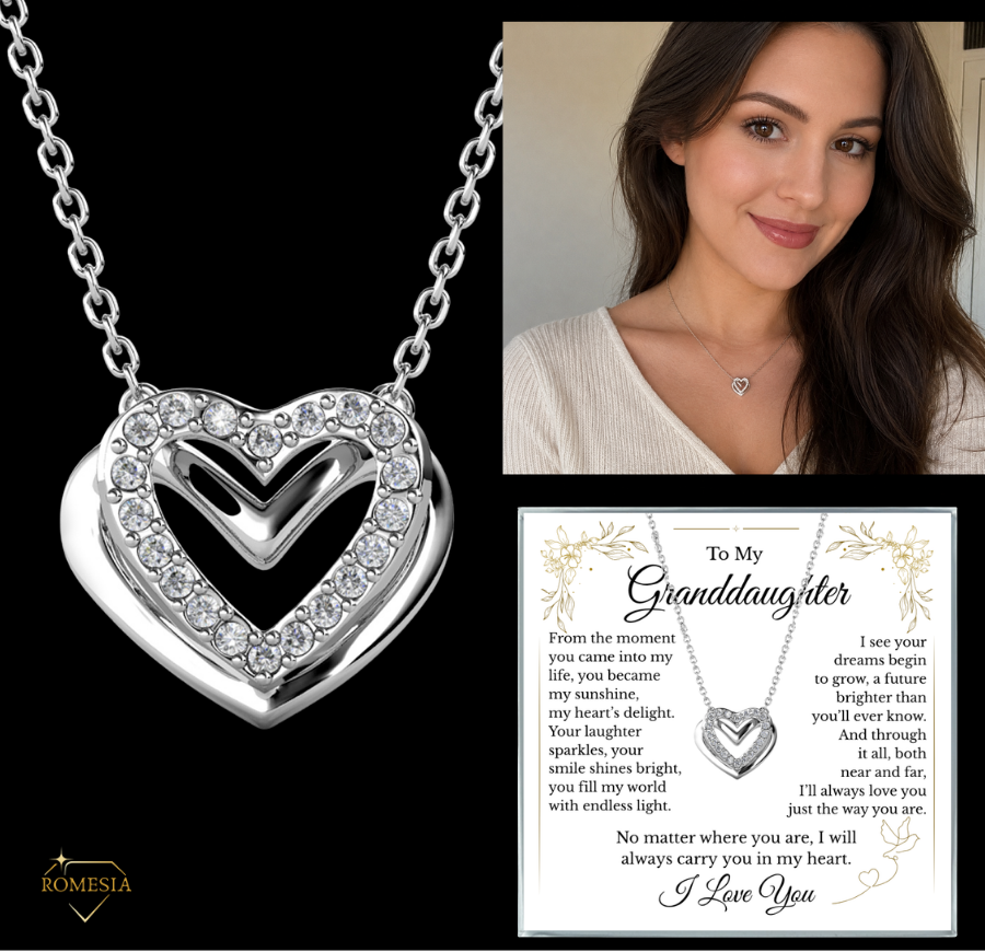To My Granddaughter-Endless Light Double Heart pendent with Austrian Cystals